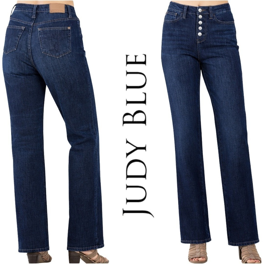Judy Blue, Dark Wash High Rise Button Fly Straight Fit Jeans JB88598 DK Size 14W